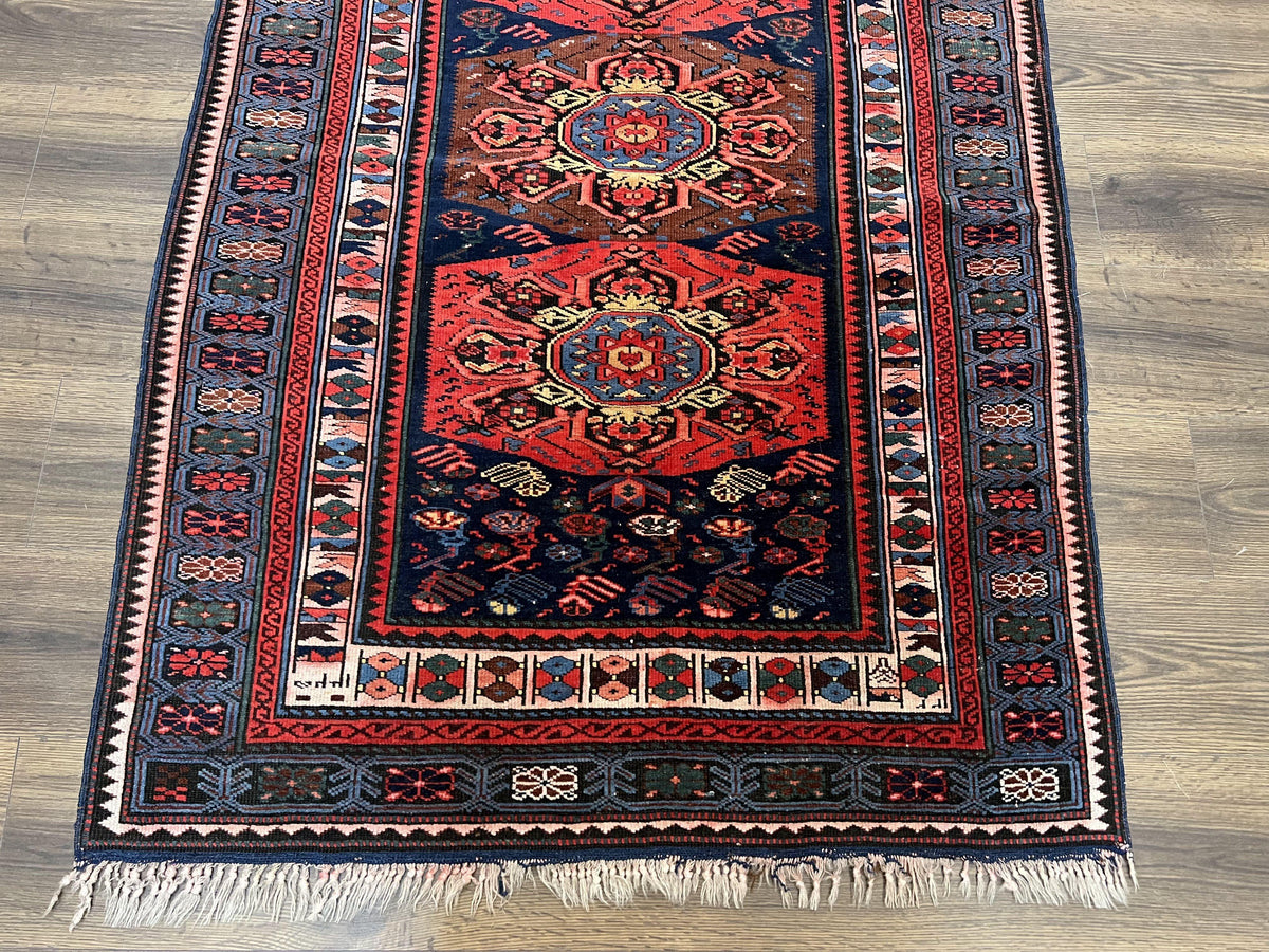 Antique Caucasian Seychour Rug 3.7 x 5.5, Collectible Oriental Carpet, Navy Blue and Red, Fine Kuba Rug, Vintage Rug, Wool Hand Knotted Rug - Jewel Rugs, view 6