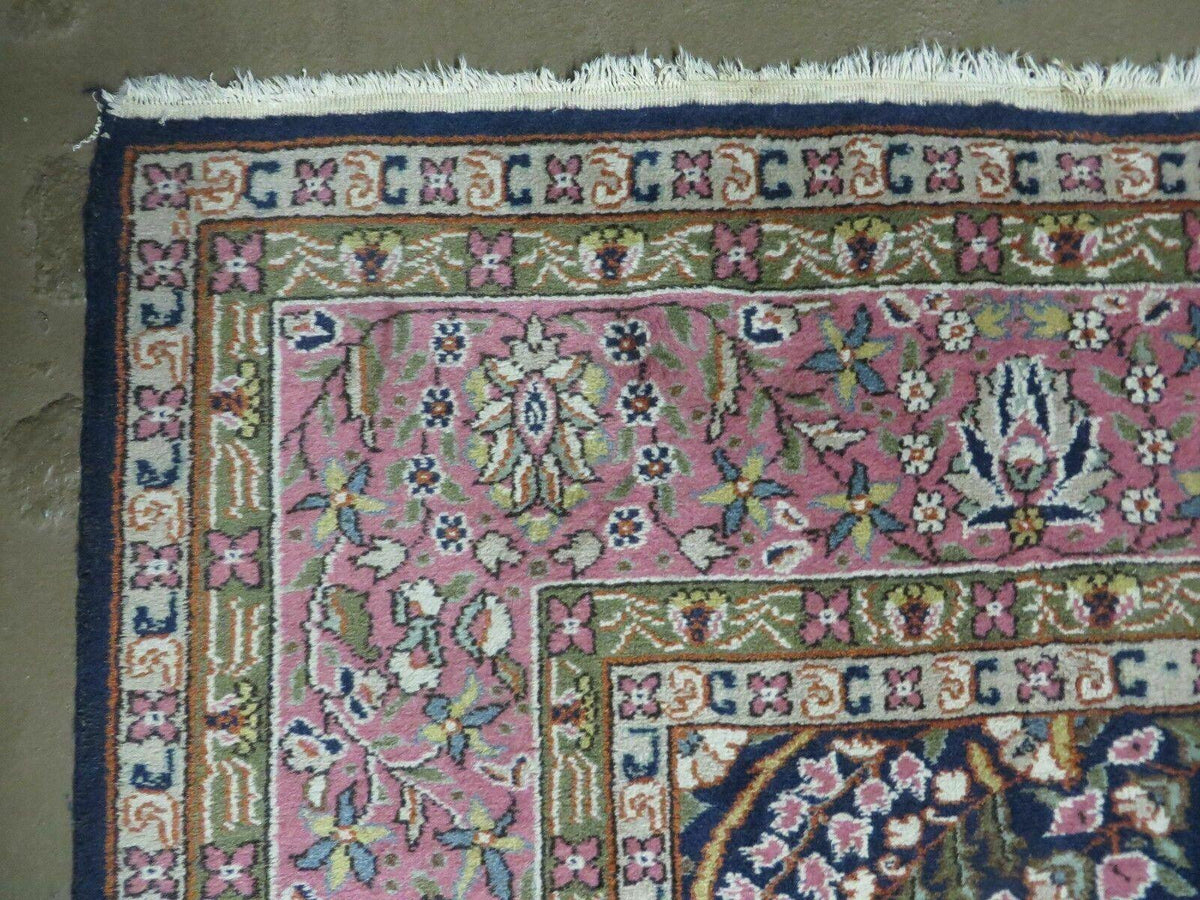 Turkish Sivas Rug 7x11, Navy Blue & Pink, Millifluer Floral Wool Carpet, Vintage - Jewel Rugs, view 7