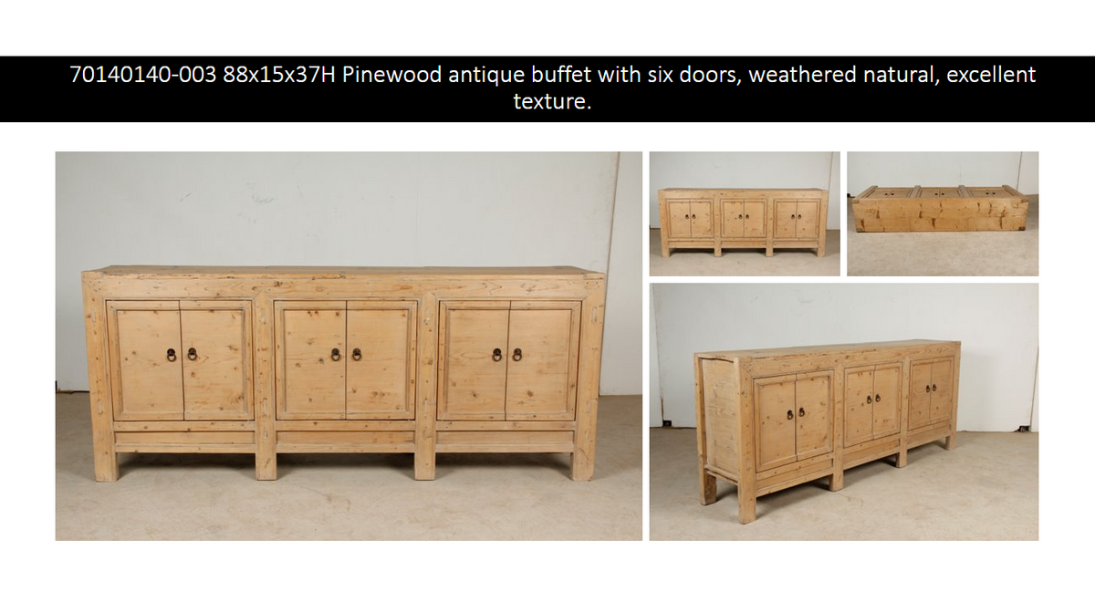 Antique six doors sideboard (Size and finish vary Approx 80"-90" long)