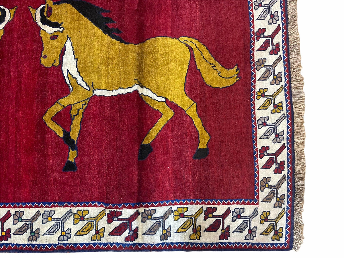 4 X 7 Handmade Hand-Knotted Quality Wool Rug Horses Zagros Red Mustard Gold New - Jewel Rugs, view 7