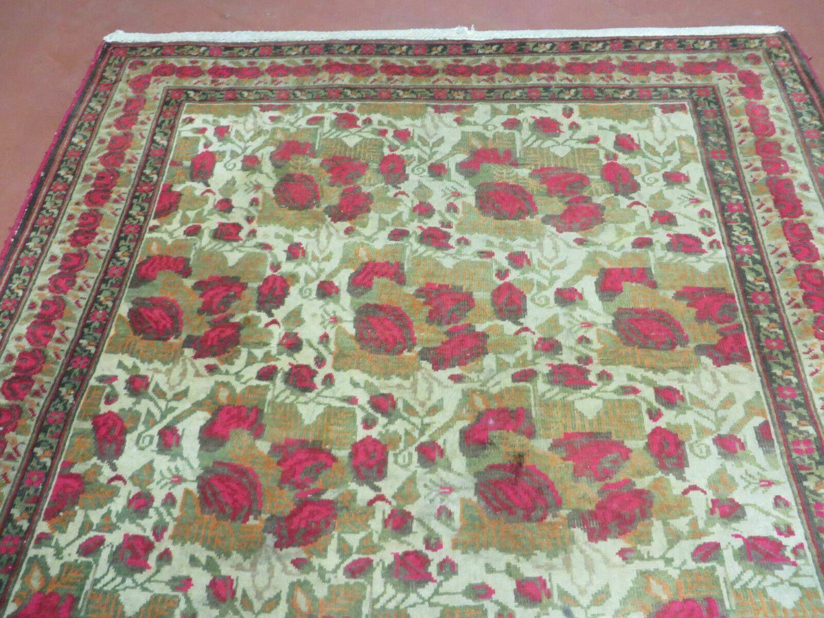 5' X 6' Antique Handmade India Floral Oriental Wool Rug Roses Flowers Traditional Contemporary Design - Jewel Rugs, view 11