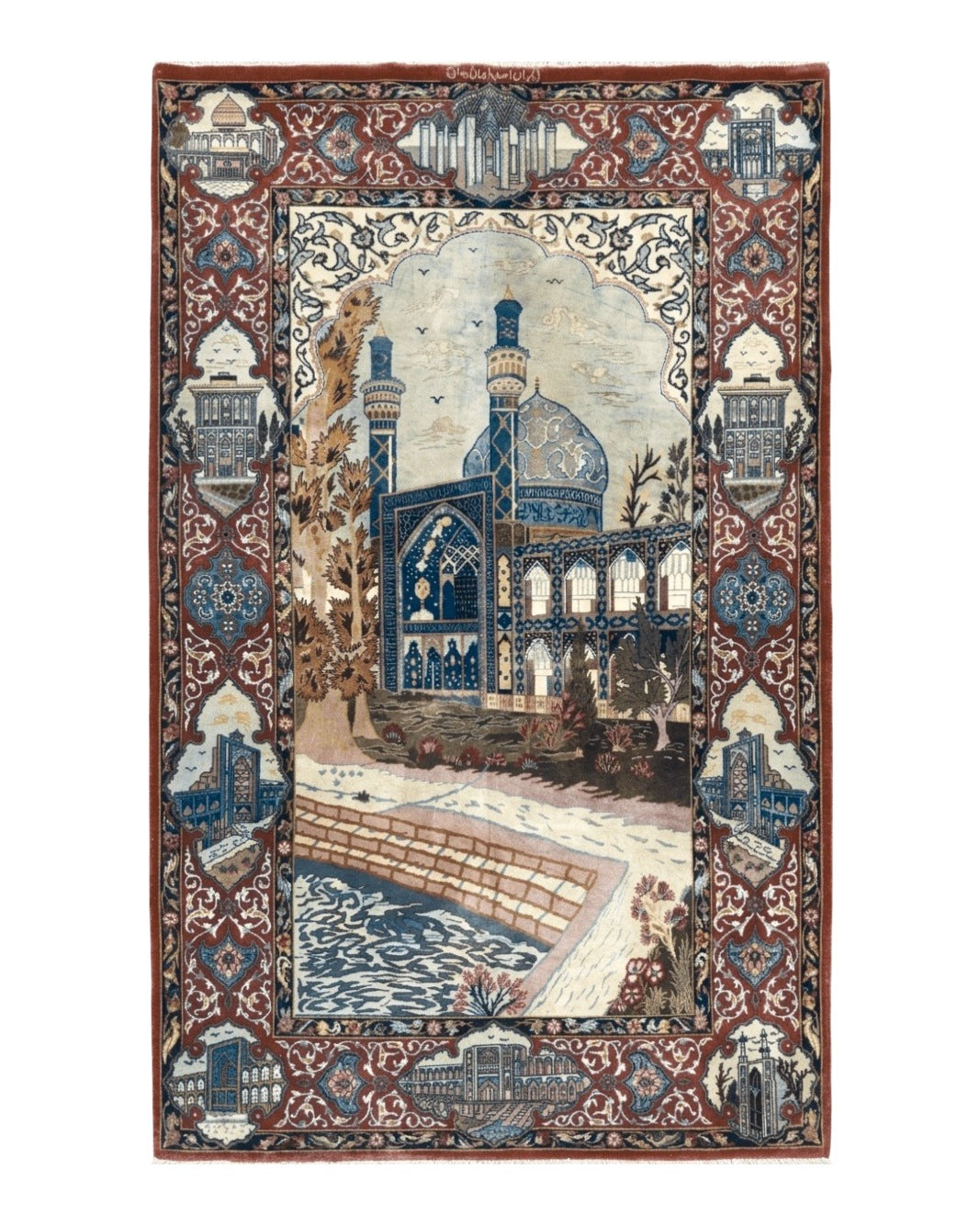 Persian Isfahan Pictorial Rug 3.6 x 5.7, Very Fine 400 KPSI, Historical Buildings, Signed By Masterweaver, Handmade - Jewel Rugs