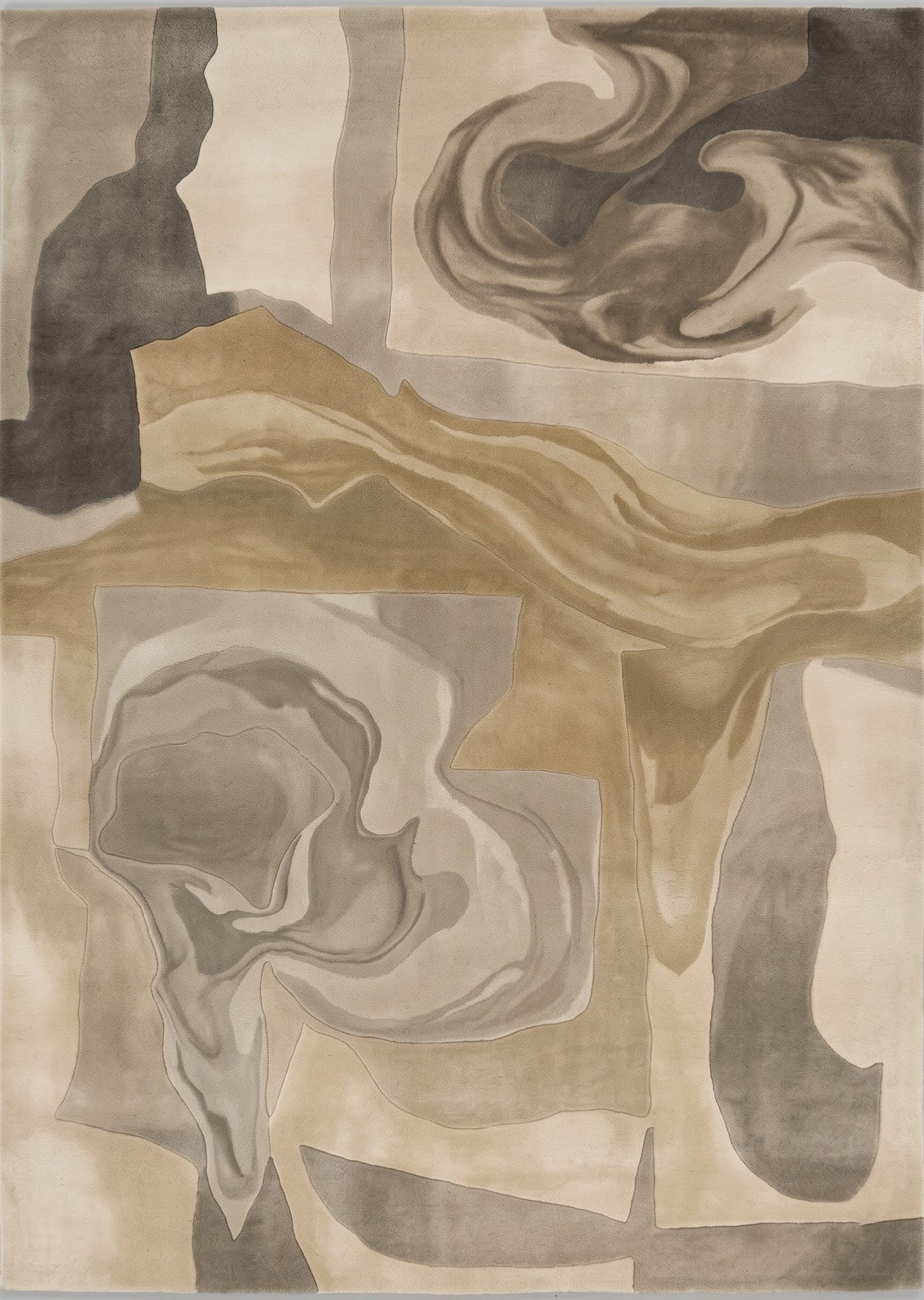 Modern Abstract Marble Hand Tufted Wool Rug | Neutral Swirl Art Area Rug — 2x3 ft'