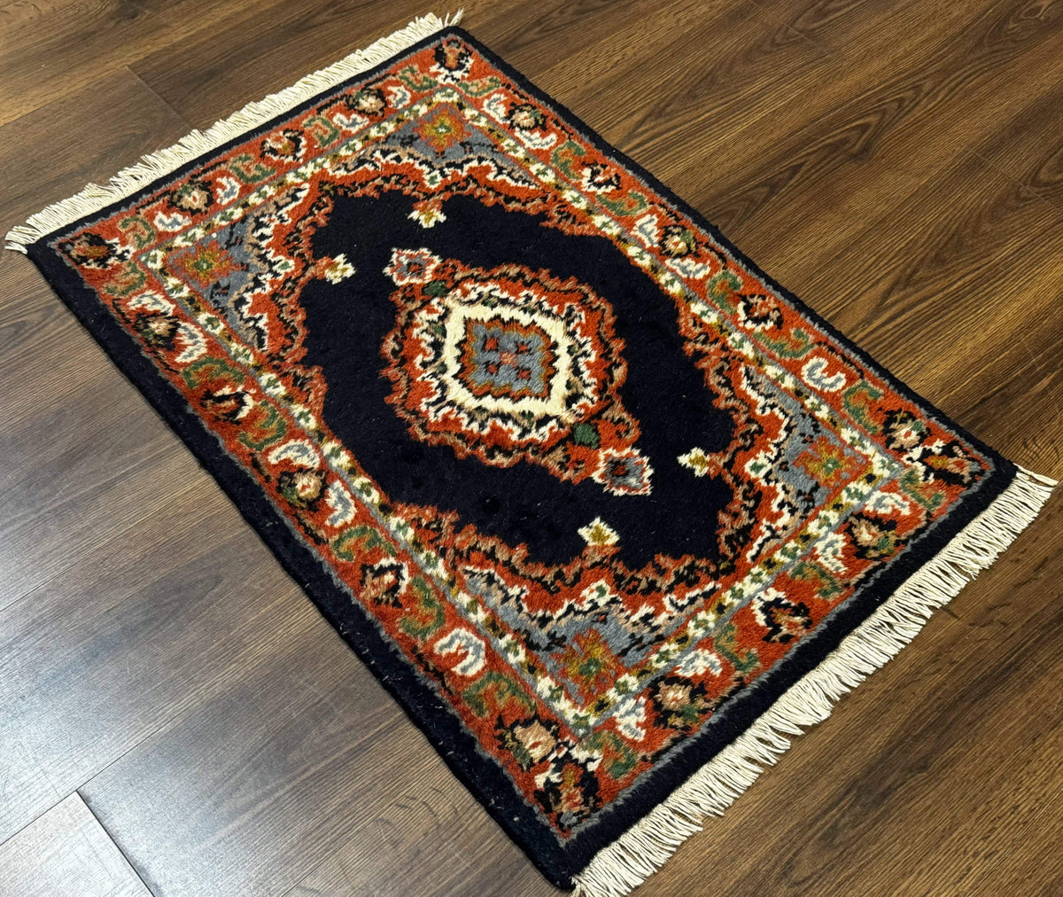 Small Indo Persian Rug 2x3, Navy Blue & Terracotta, Wool, Handmade - Jewel Rugs, view 13