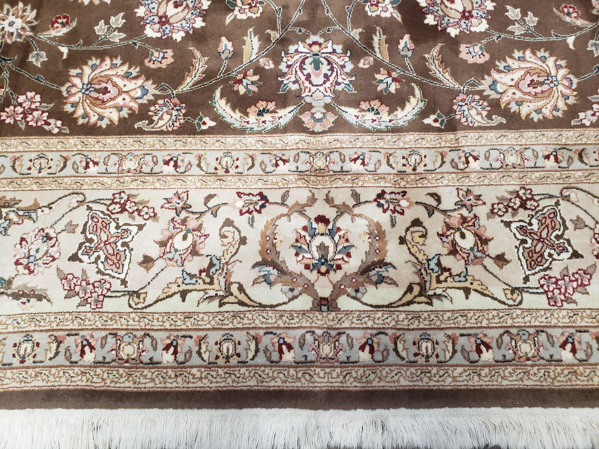 Vintage Pak-Persian Area Rug 9x12, Wool Hand-Knotted Spice Brown & Ivory Traditional Fine Oriental Carpet, Pakistani Carpet, 9 x 12 Fine Rug - Jewel Rugs, view 5