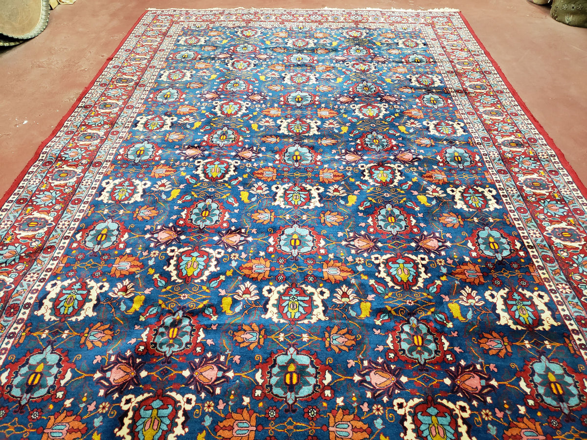 Rare Antique Persian Veramin Carpet, Mina-Khani Pattern, Blue, Red, Ivory, 7x11 ft, Hand-Knotted, Wool - Jewel Rugs, view 2