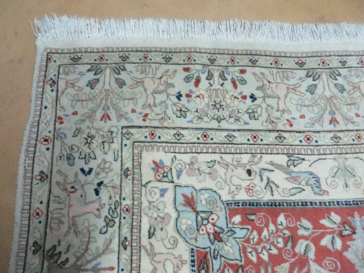 6' X 9' Vintage Handmade India Oriental Floral Wool Rug Hunting Bird Deer Nice - Jewel Rugs, view 7