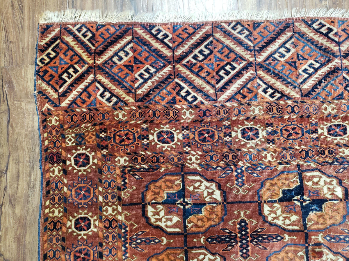 4x7 Antique Yamud Rug Russian Rug Turkoman Rug Fine Weave Rug - Jewel Rugs, view 7