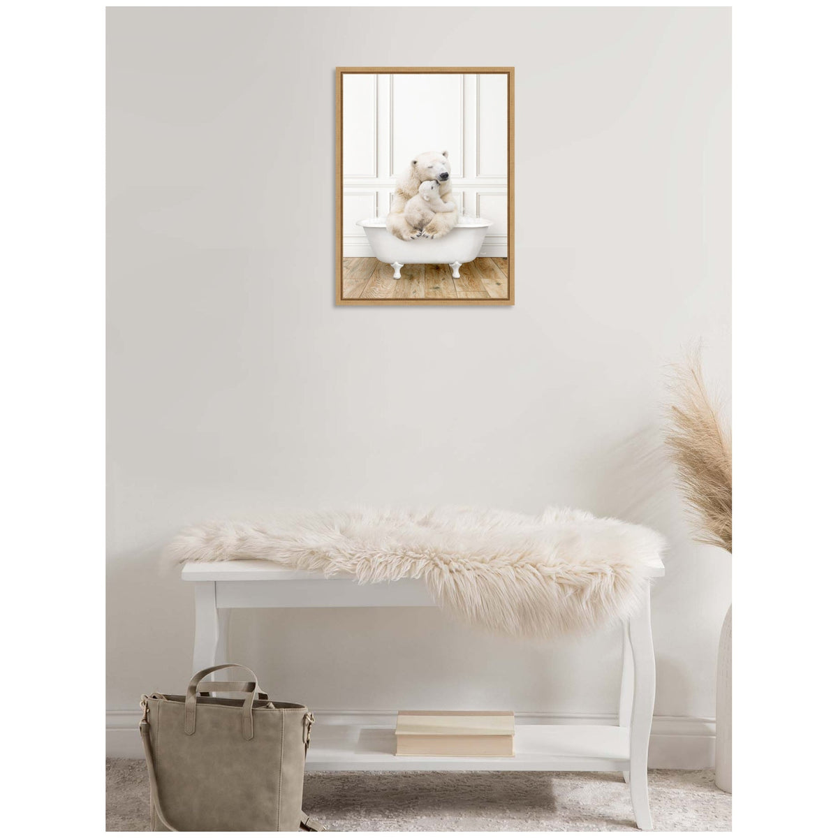 Sylvie Mother and Baby Polar Bear in Traditional Vintage Bathtub Framed Canvas by Amy Peterson
