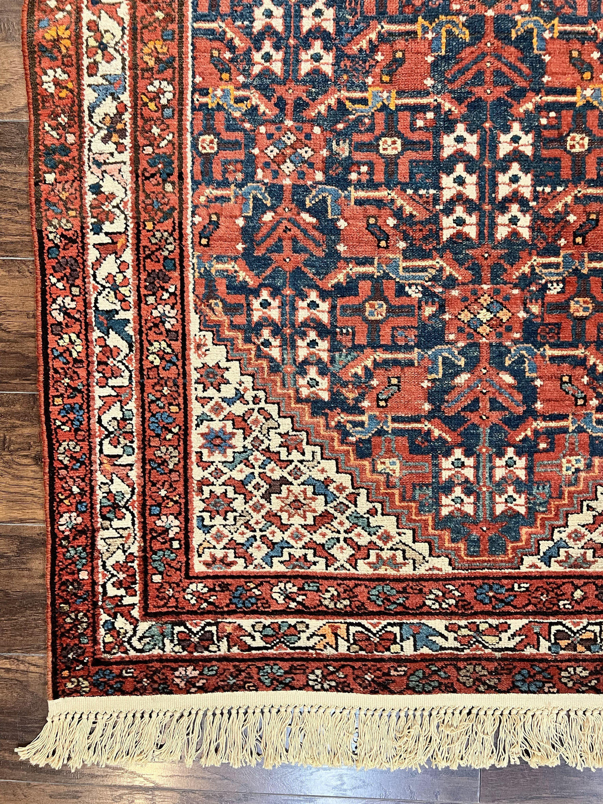 Persian Malayer Rug 4x7, Tribal Rug, Geometric, Antique Oriental Carpet, Red Blue Cream, Boho Rug, Hand Knotted Wool Rug - Jewel Rugs, view 9