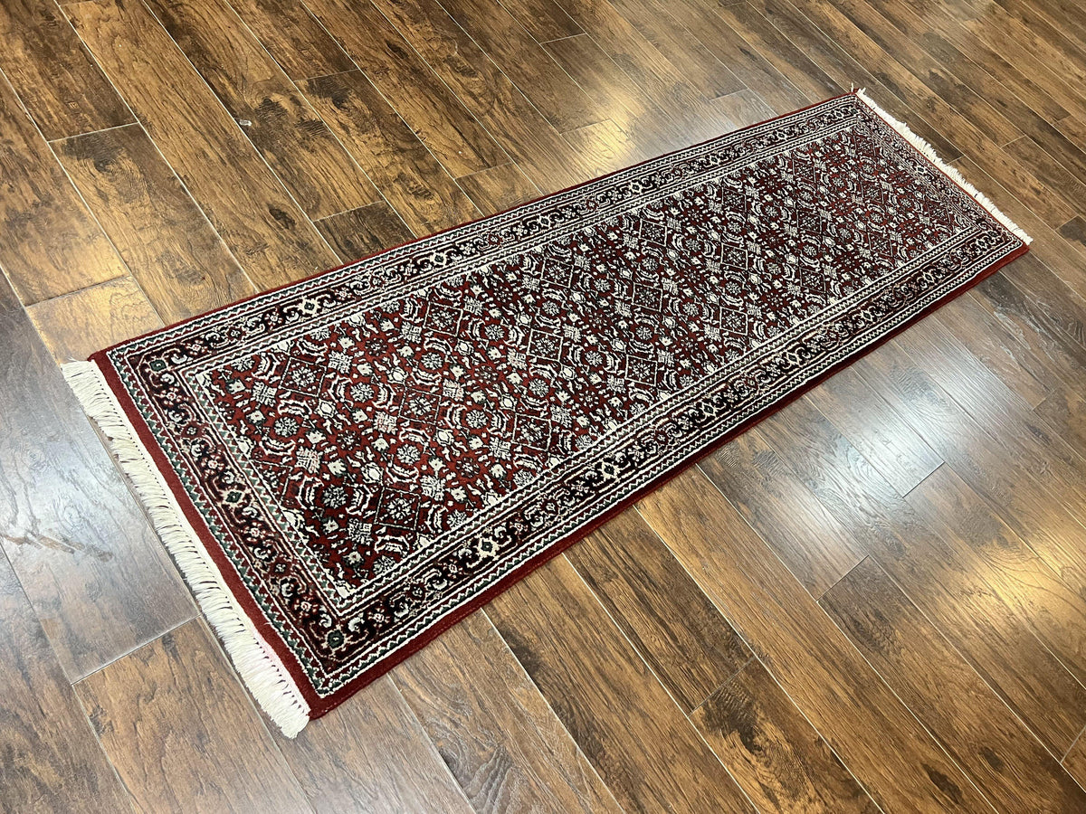 Indo Persian Runner Rug 2.7 x 8, Wool Hand Knotted Vintage Carpet, Red Black, Herati Allover Pattern, Oriental Runner, Rug for Hallway - Jewel Rugs, view 3