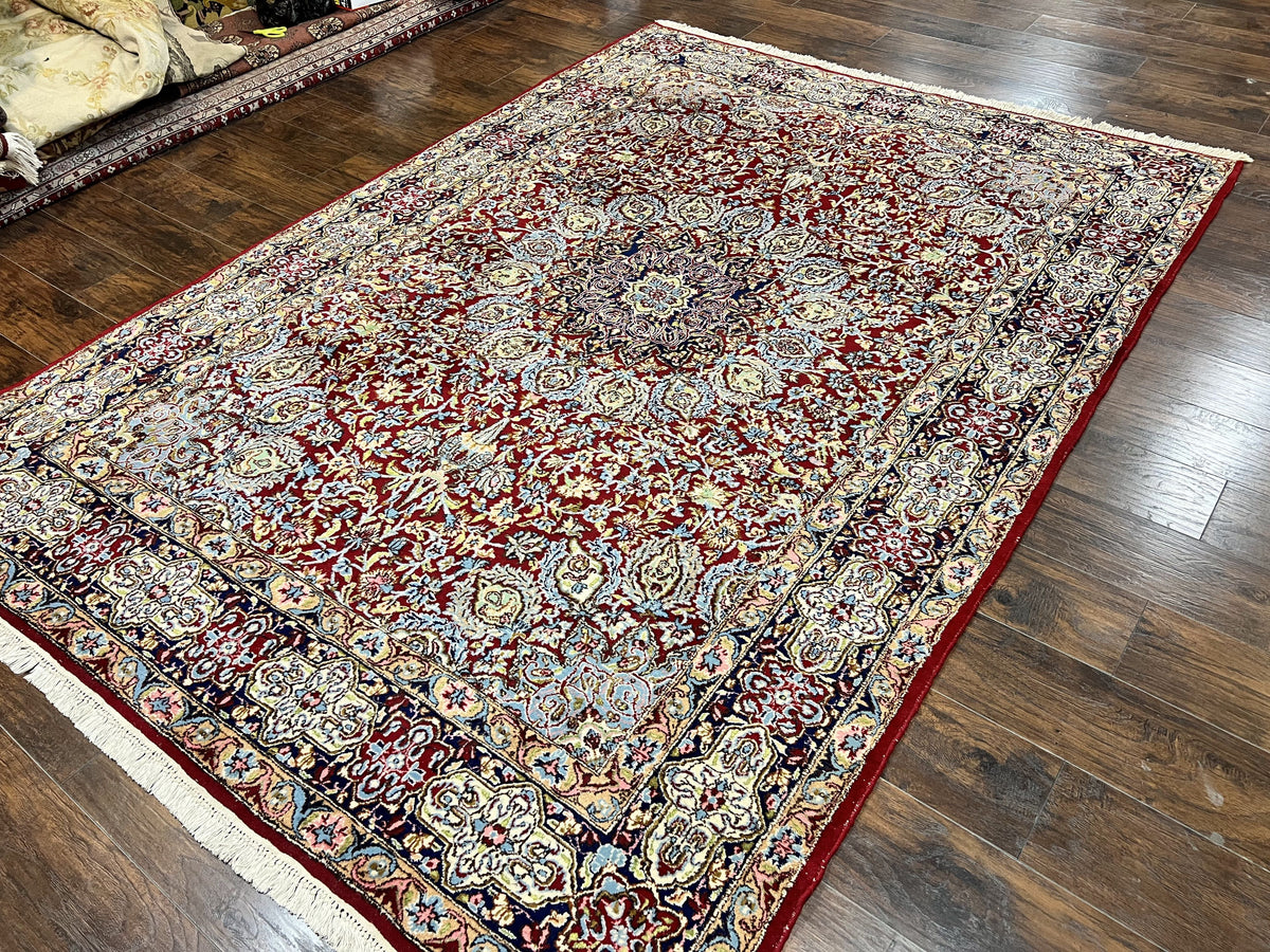 Persian Kirman Rug 7x10, Hand Knotted Wool Floral Medallion Carpet, Dark Red - Jewel Rugs, view 2