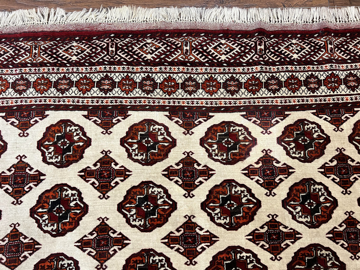 Persian Turkoman Rug 7x8, Almost Square Rare, Hand Knotted, Yamud, Bohemian Rug, Handmade Tribal Rug, Cream Red, Handmade Oriental Carpet - Jewel Rugs, view 4