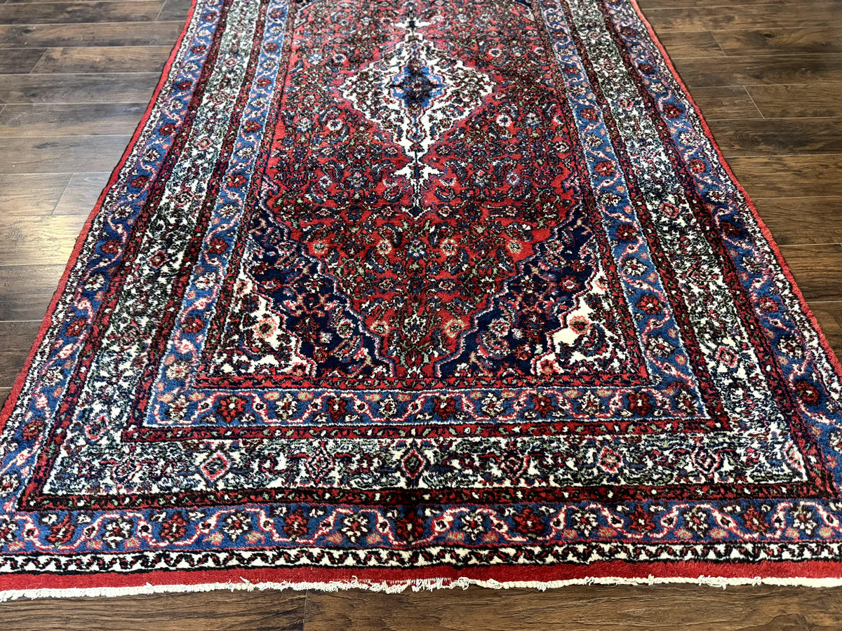 Persian Tribal Rug 6x11, Red Blue Ivory, Antique Persian Carpet, Hamadan Dargazin Carpet - Jewel Rugs, view 5