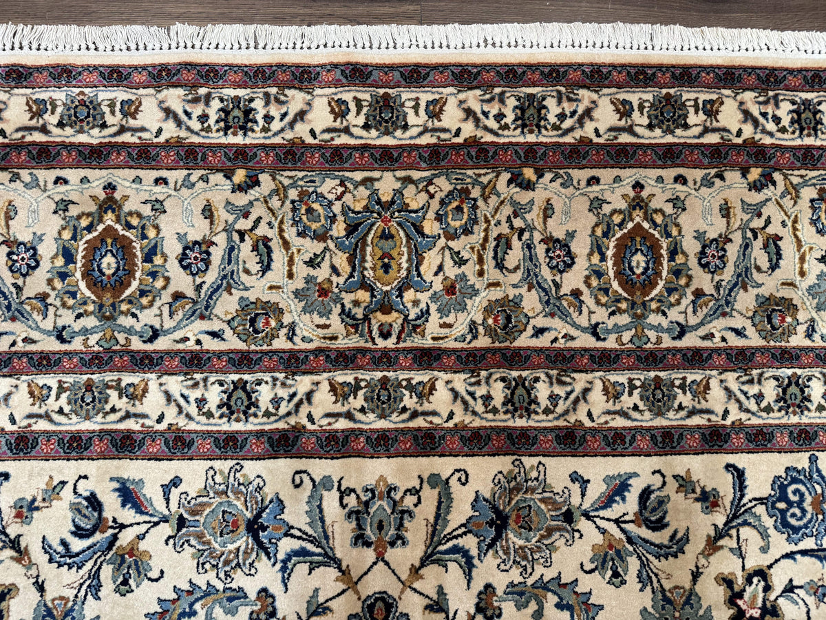Persian Kashan Rug 10x14, Bone - Beige and Blue, Allover Pattern, Traditional Persian Carpet, Fine 260 KPSI - Jewel Rugs, view 3