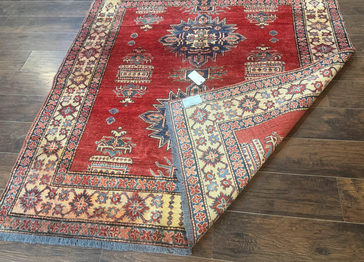 Square Turkish Rug 6x6, Azerbaijani Azeri Turkish Armenian Rug, Red Tan Blue, Geometric, Wool Carpet - Jewel Rugs, view 12