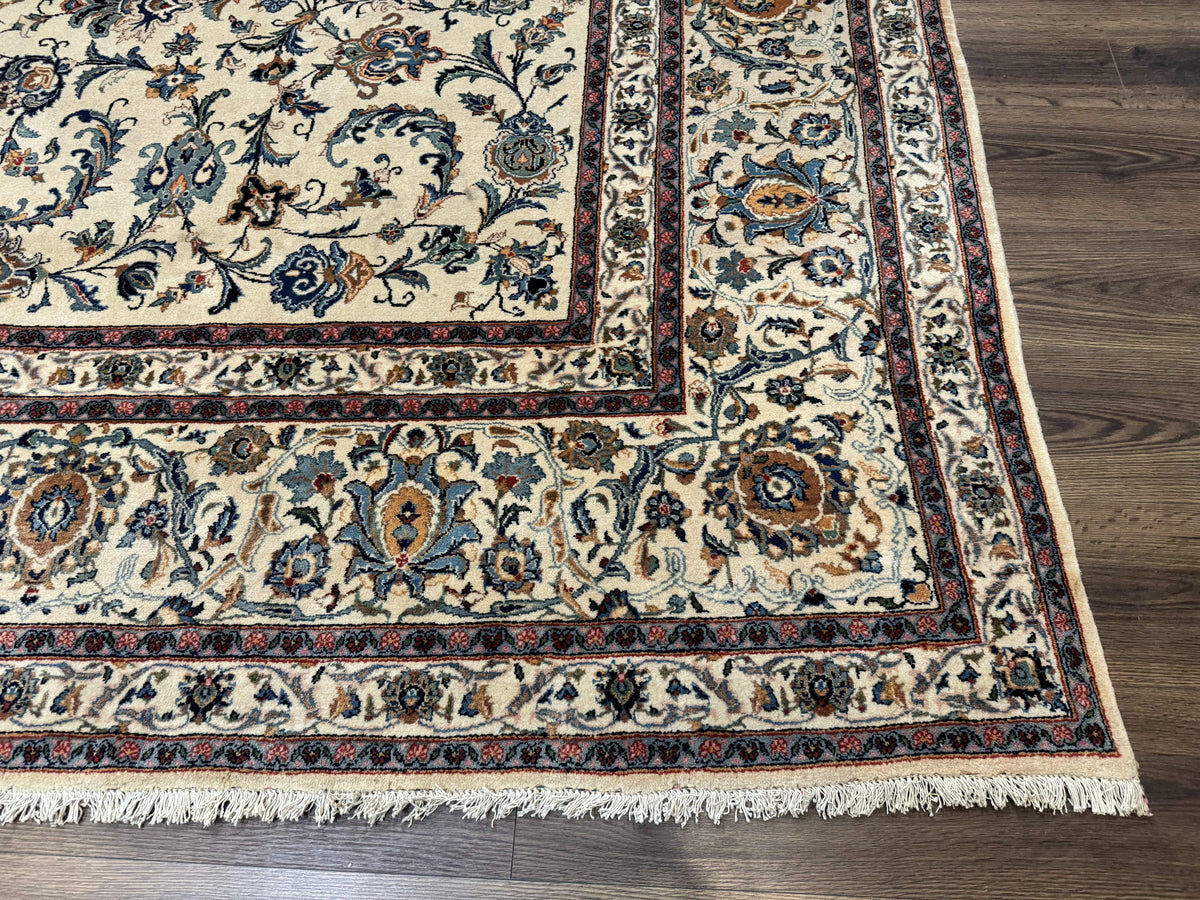 Persian Kashan Rug 10x14, Bone - Beige and Blue, Allover Pattern, Traditional Persian Carpet, Fine 260 KPSI - Jewel Rugs, view 9