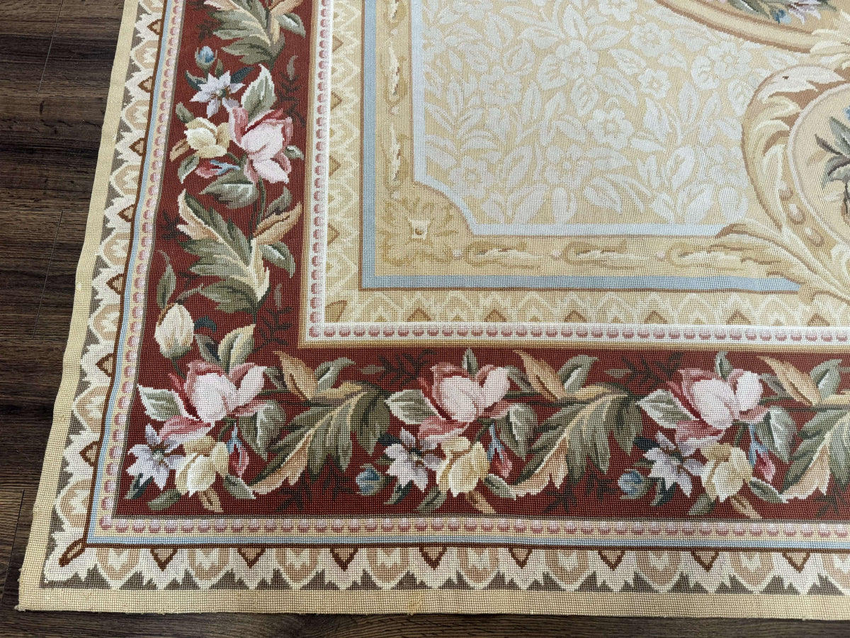Needlepoint Rug 8x10, Aubusson Savonnerie European Carpet, Floral, Elegant - Jewel Rugs, view 9
