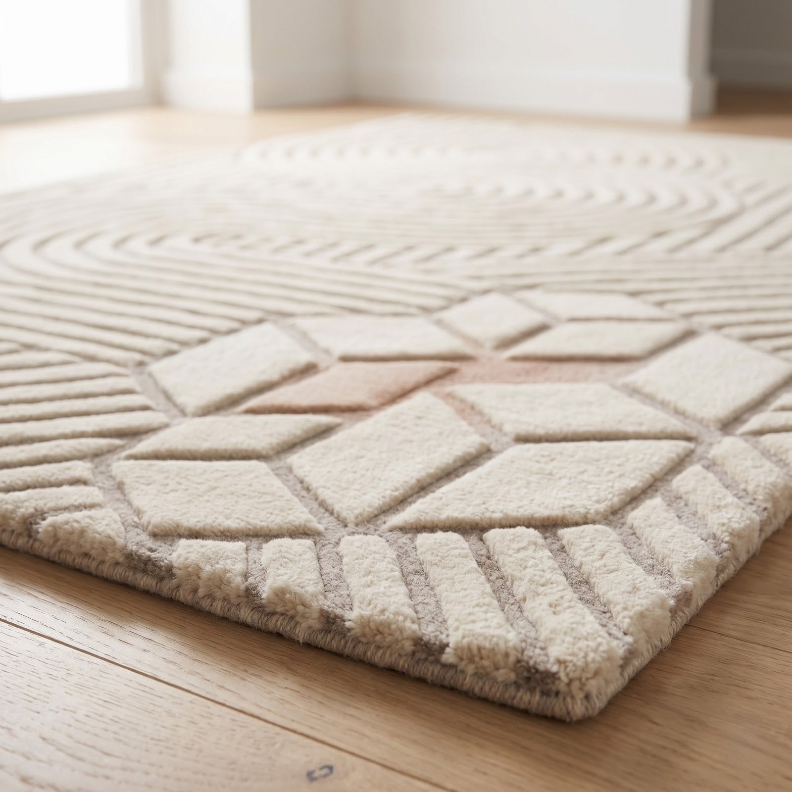 Modern Geometric Hand Tufted Wool Rug | Ivory Minimalist Abstract Line Art Area Rug — 2x3 ft'