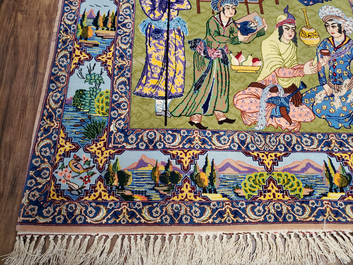 Persian Isfahan Pictorial Rug 3x5 – Kork Wool on Silk - Jewel Rugs, view 9