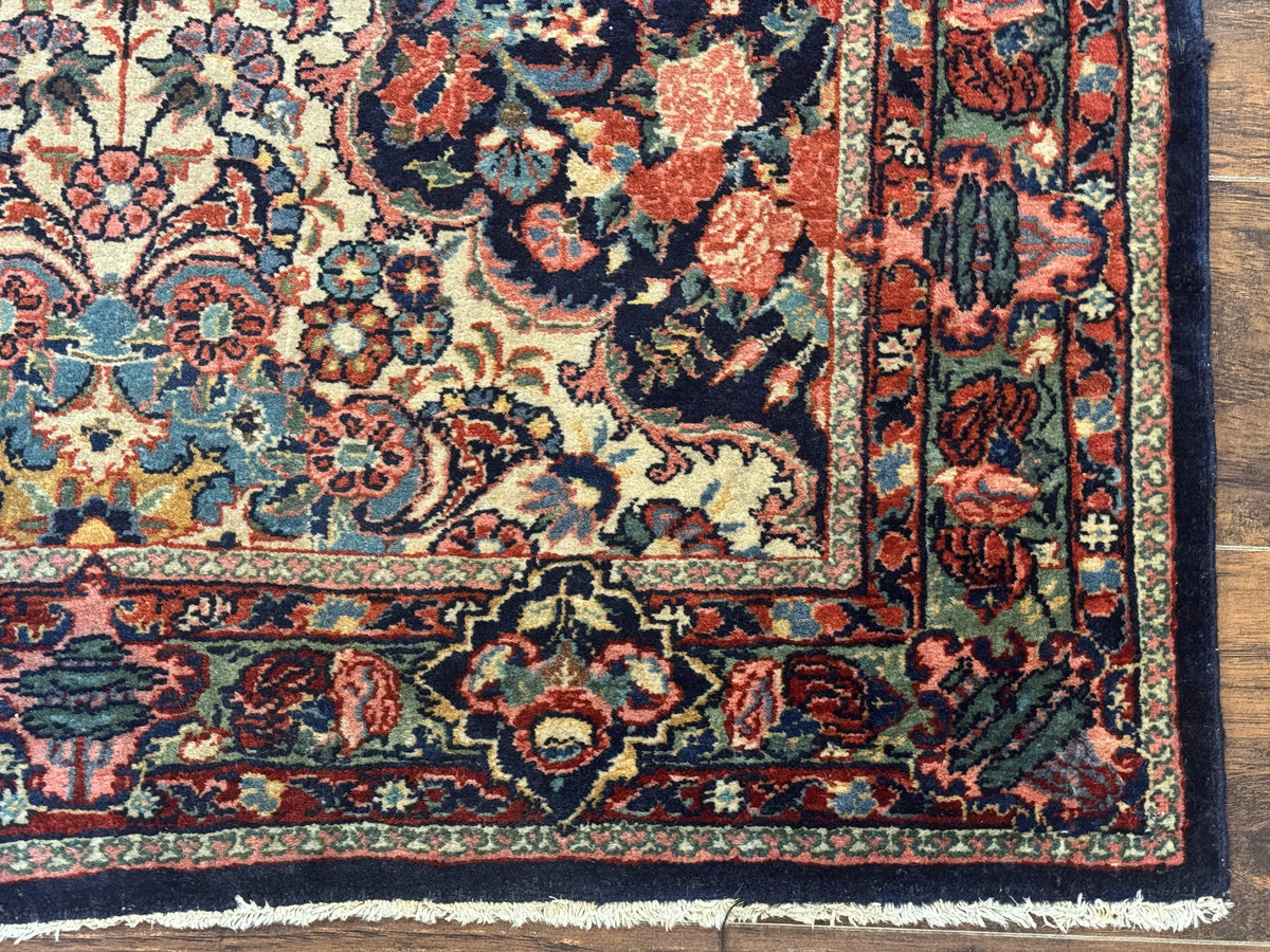 Antique Persian Rug 4x5, Navy Blue 1920s Carpet, Wool, Rare, Fine, Persian Hamadan Bidjar Carpet - Jewel Rugs, view 10