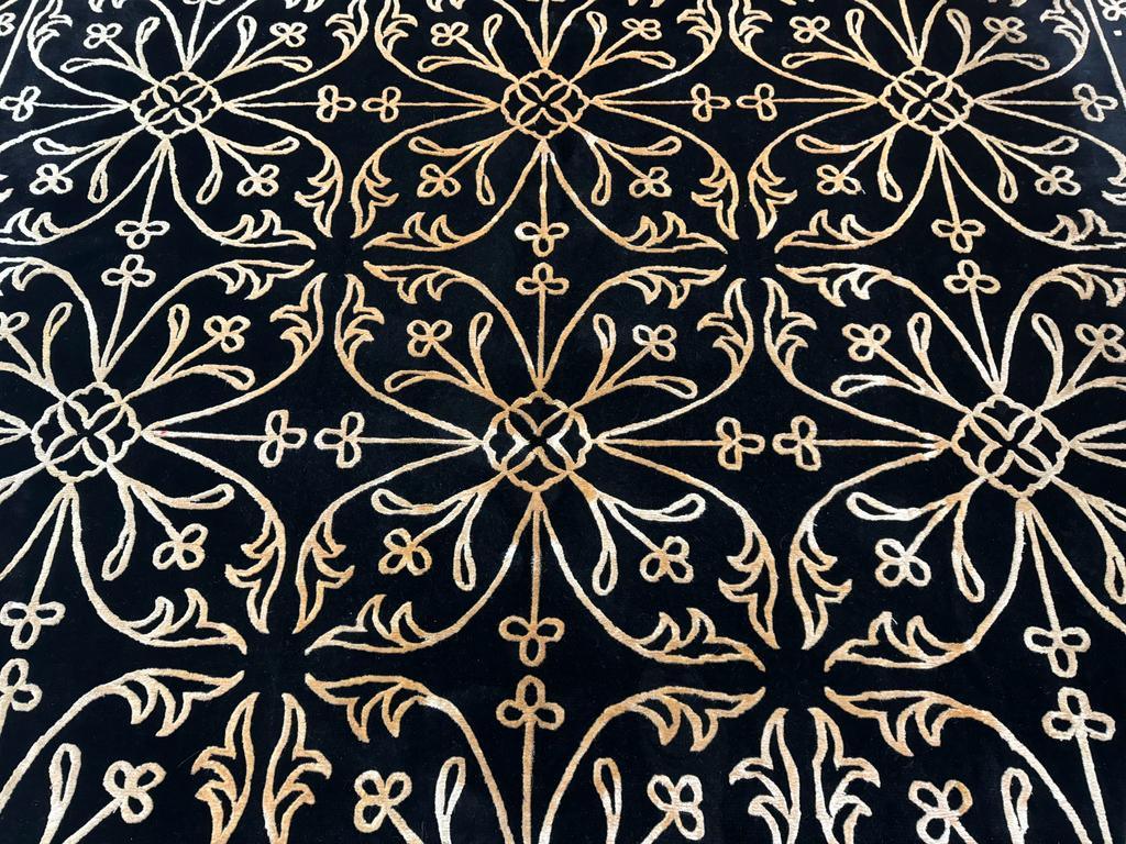 Tibetan Rug 8x10, Wool and Silk, Raised Pattern, Black and Gold, Floral - Jewel Rugs, view 5
