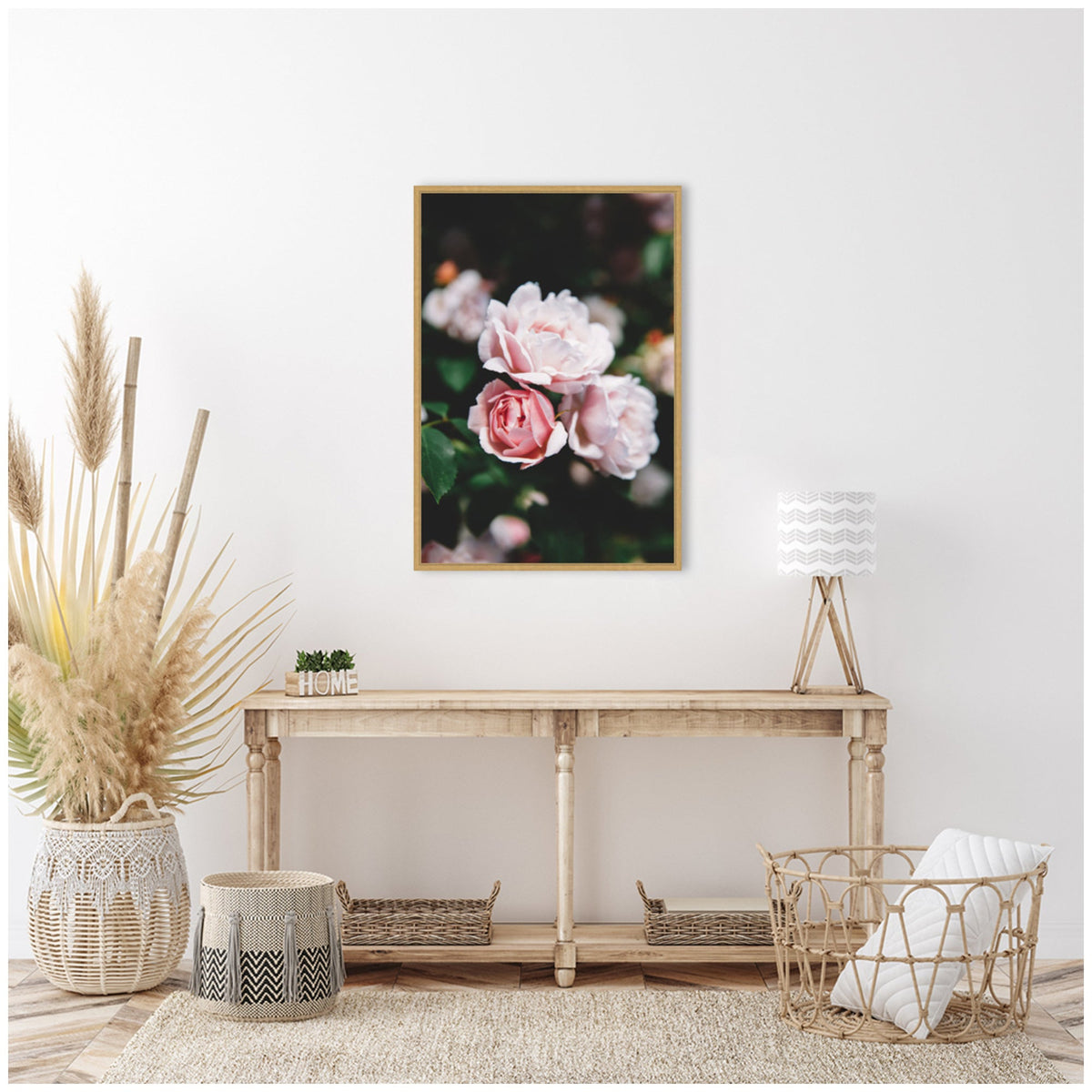 Sylvie Delicate Light Pink Rose Floral Framed Canvas by Patricia Hasz