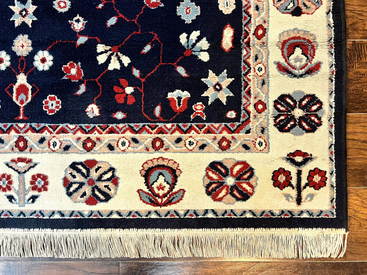 Belgium Power Loomed Rug 5.6 x 7, Navy Blue and Ivory, Heriz Pattern, Vintage Oriental Carpet - Jewel Rugs, view 10