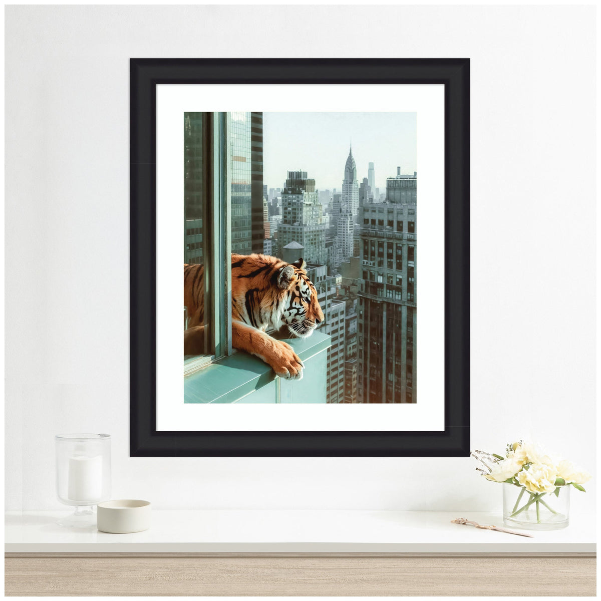 Framed Art Urban Tiger Overlooking Manhattan by Michael Schauer