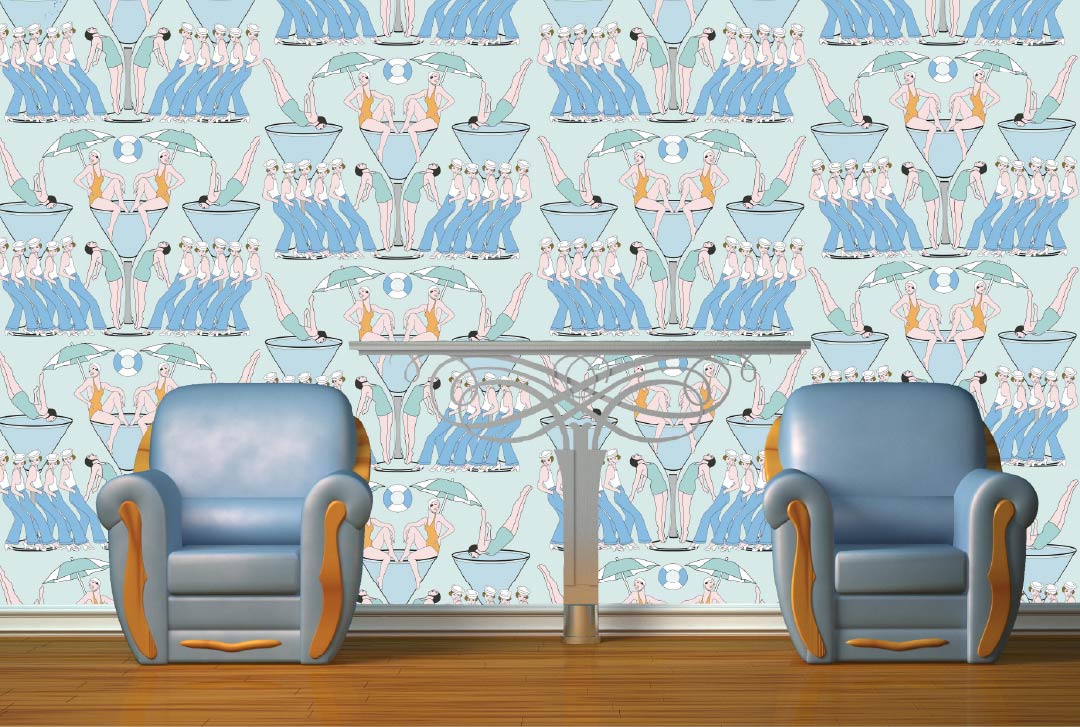 CUSTOM ART DECO SWIMMERS WALLPAPER Eau De Nil by Art Decor Designs image 0
