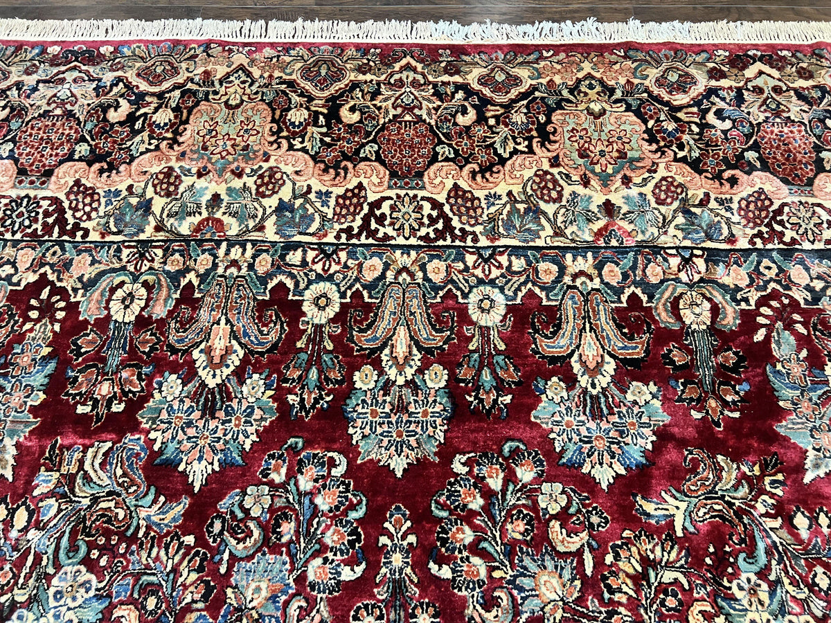 Persian Sarouk Rug 12x17, Wool Hand Knotted Antique Carpet, Dark Red, Traditional Floral Oriental Rug, 12 x 17 Extra Large Handmade Rug - Jewel Rugs, view 3