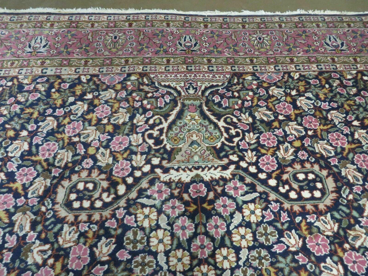 Turkish Sivas Rug 7x11, Navy Blue & Pink, Millifluer Floral Wool Carpet, Vintage - Jewel Rugs, view 12