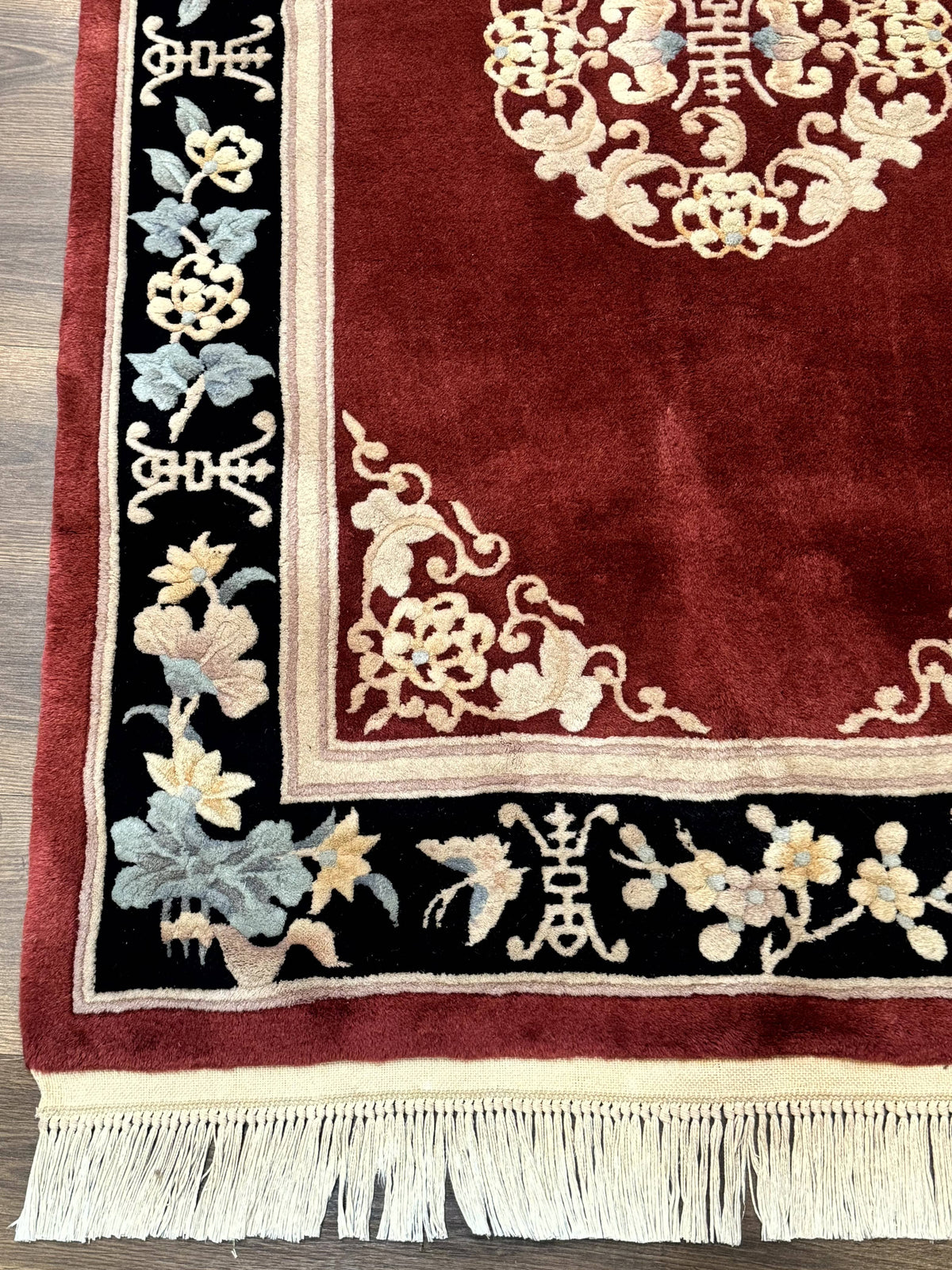 Dark Red Chinese Wool Rug 4x6, Chinese 90 Line Rug, Carving Rug, Handmade, Pair B - Jewel Rugs, view 9