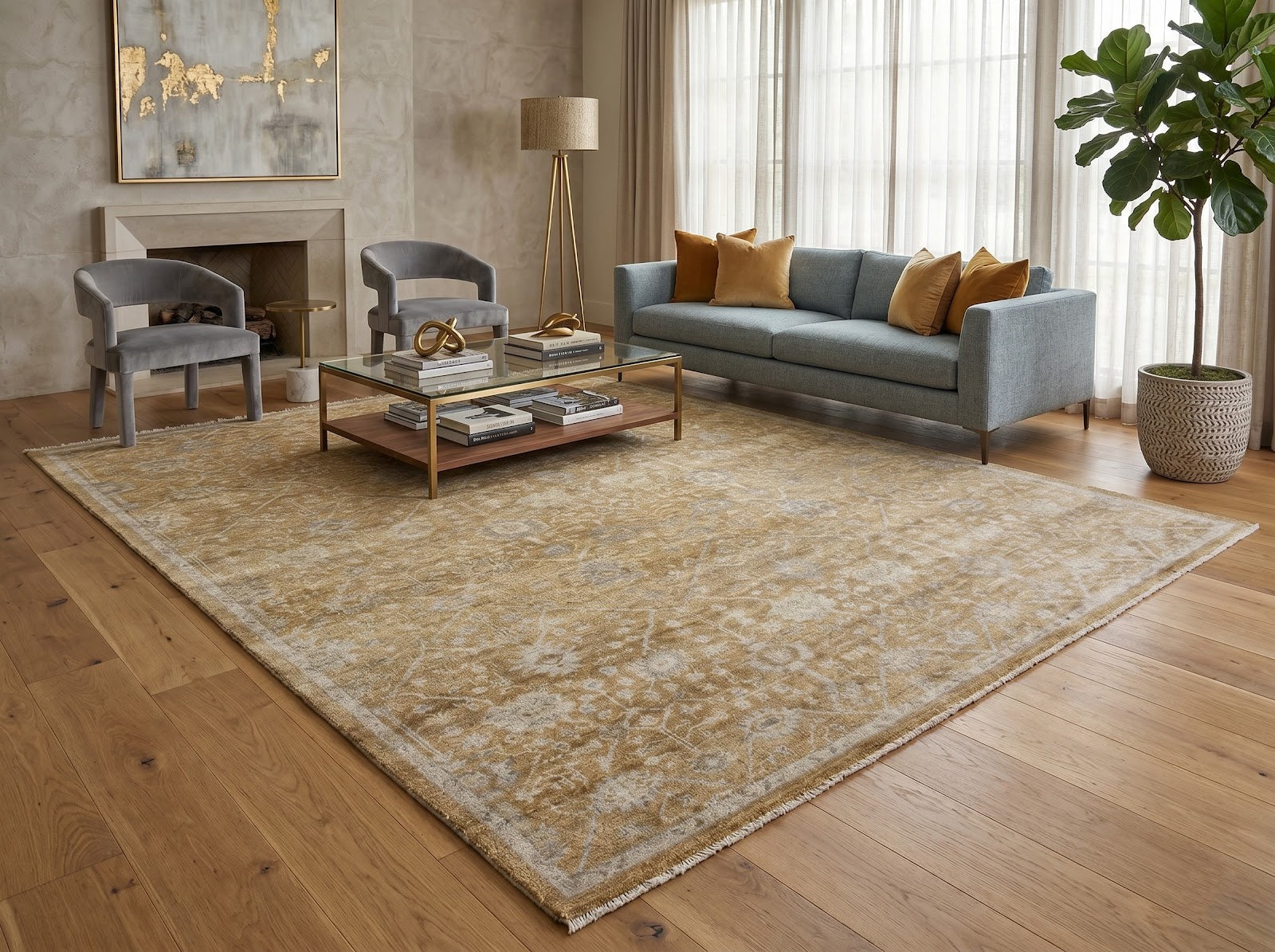 Vintage Oushak Hand Knotted New Zealand Wool Rug | Beige & Ivory Floral Area Rug — 2x3 ft'
