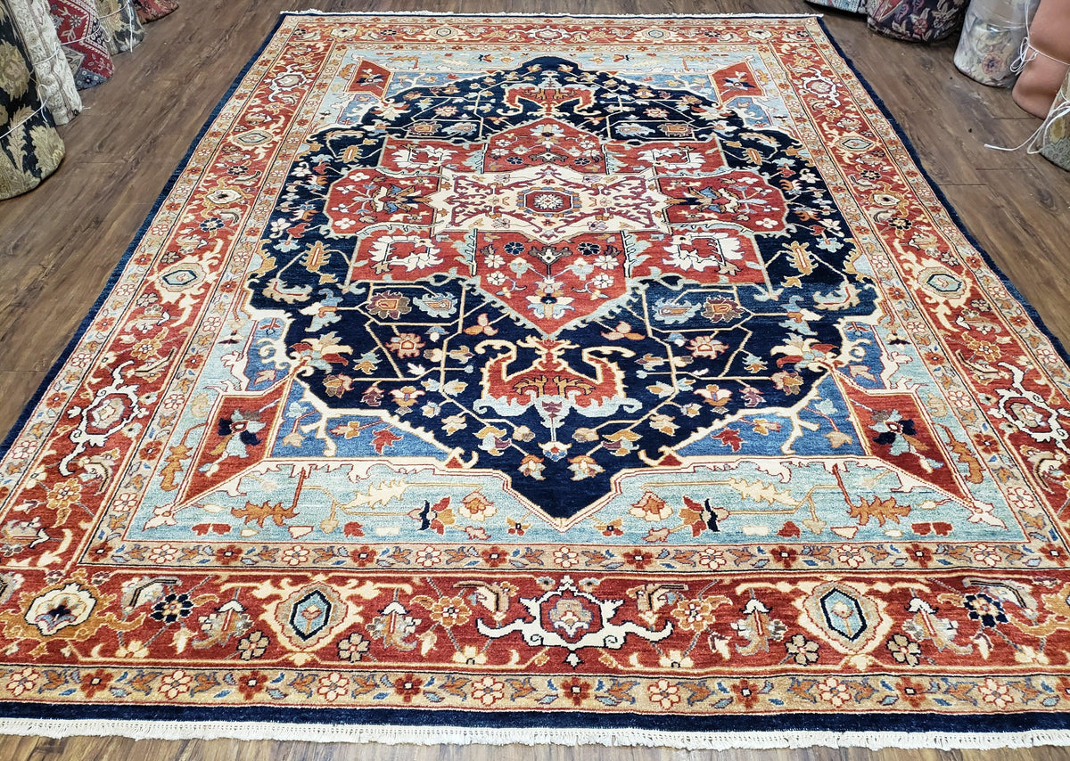 Safavieh Samarkand Heriz Rug 8x9 ft, Colorful Serapi Room Sized Hand-Knotted Wool Carpet, Tribal Rug, Vintage Oriental Rug, Navy Blue & Red - Jewel Rugs, view 2