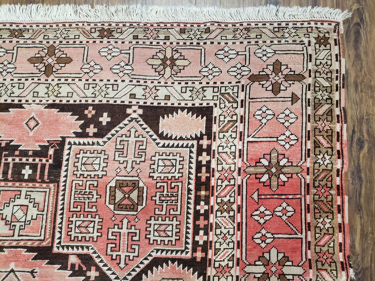 Antique Caucasian Rug 5' 5" x 10' 9", Shirvan Carpet, Wide Oriental Corridor Runner, Quality Handmade Hand-Knotted Wool Rug, Pale Pink Black - Jewel Rugs, view 8
