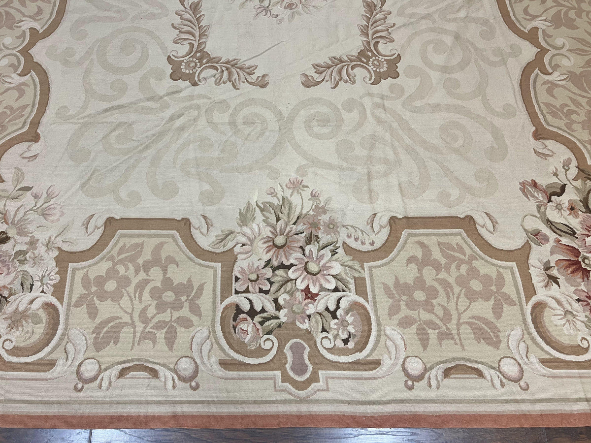 10x14 Aubusson Rug, Wool Handmade Vintage Carpet, French European Design, Elegant - Jewel Rugs, view 5