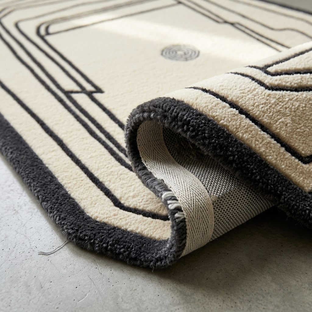 Minimalist Abstract Hand Tufted Wool Rug | Black Ivory Irregular Area Rug — 2x3 ft'