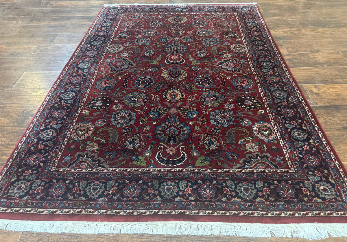 Indo Persian Rug 5x7, Vintage Traditional Floral Carpet, Burgundy and Navy Blue - Jewel Rugs, view 3