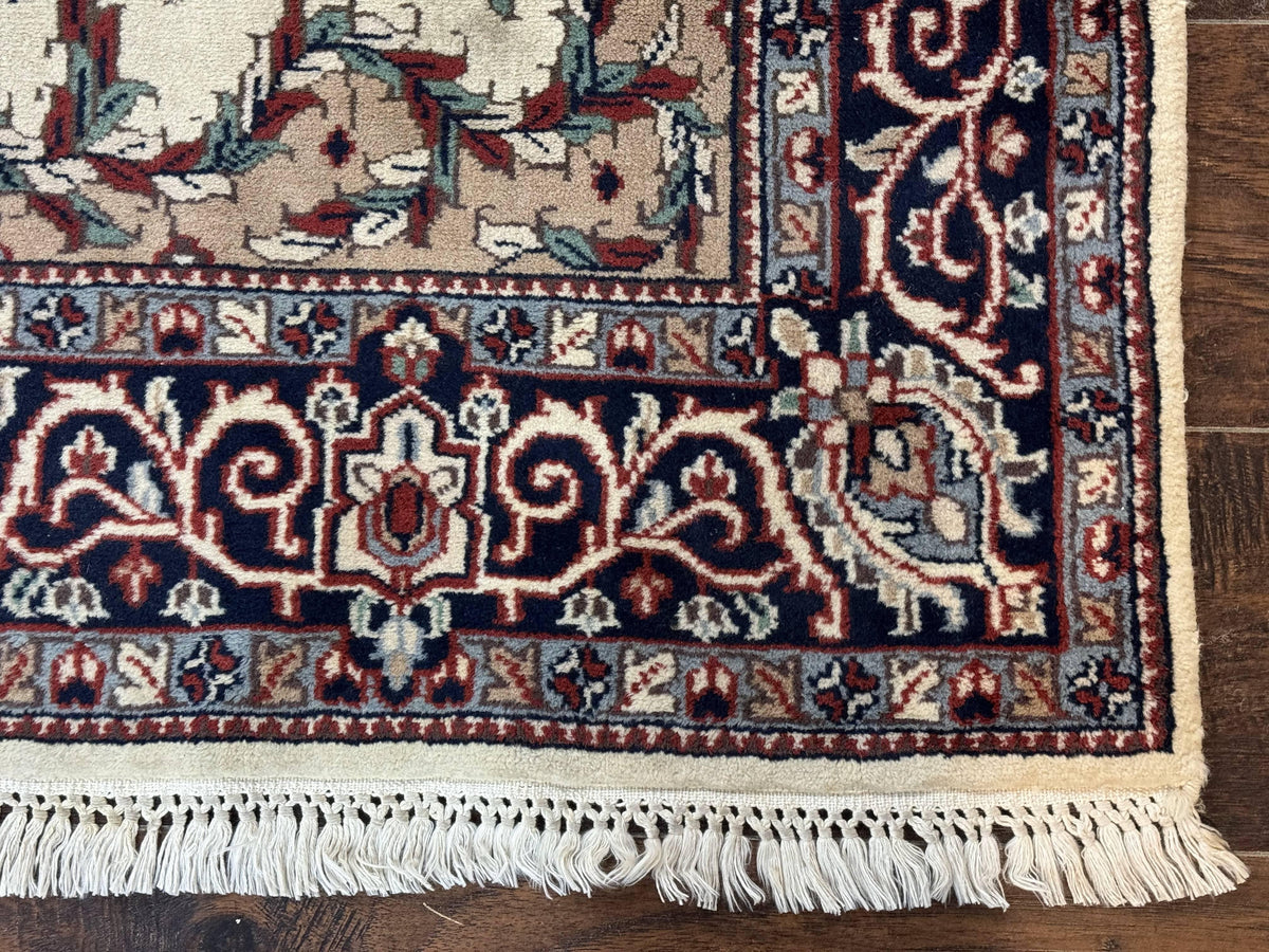 Indian Kashmiri Rug 4x6, Ivory Beige Navy Blue, Traditional Indo Persian Rug - Jewel Rugs, view 10