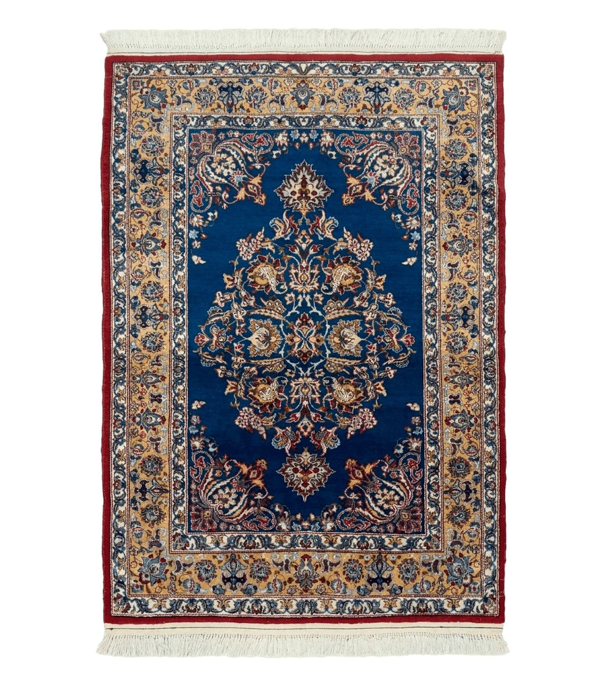 Blue Persian Qum Rug 3.6 x 5, Floral Medallion, Fine 310 KPSI - Jewel Rugs