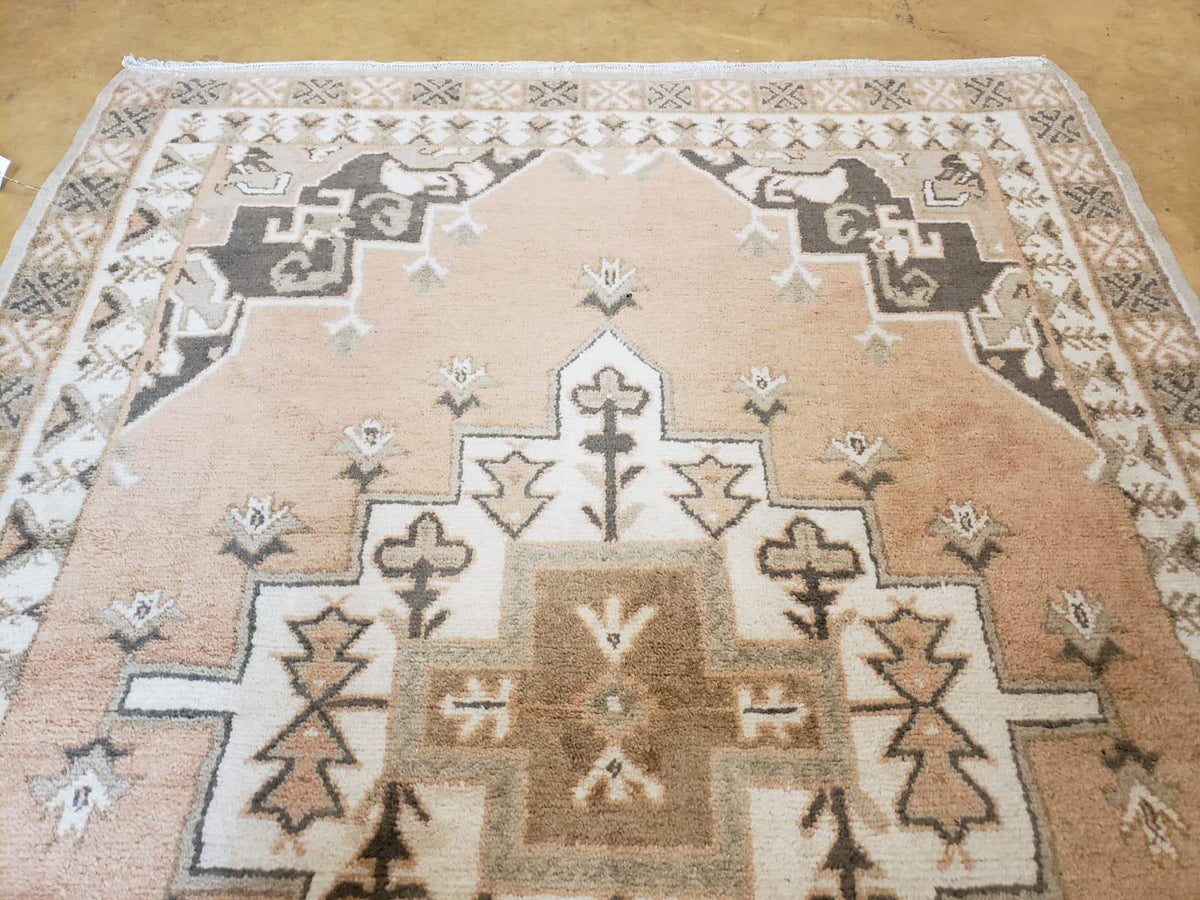Antique Moroccan Rug 5x7 Tribal Carpet, Hand-Knotted Soft Wool Pile, 5 x 7 Area Rug, Berber Rug, Geometric Open Field Medallion, Pink Ivory - Jewel Rugs, view 13