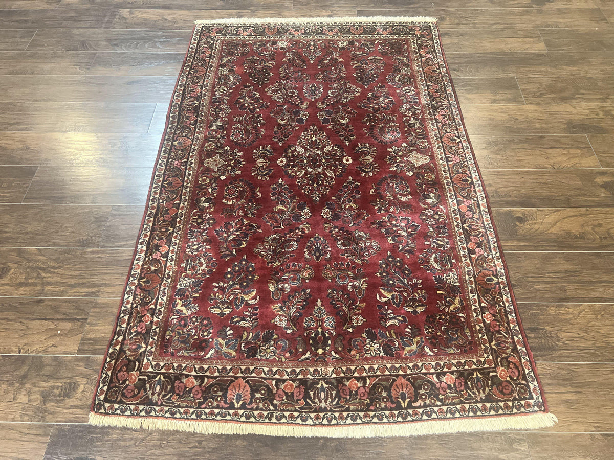 Antique Persian Sarouk Rug 4x7, Hand Knotted Wool Red Persian Carpet, Floral - Jewel Rugs, view 13