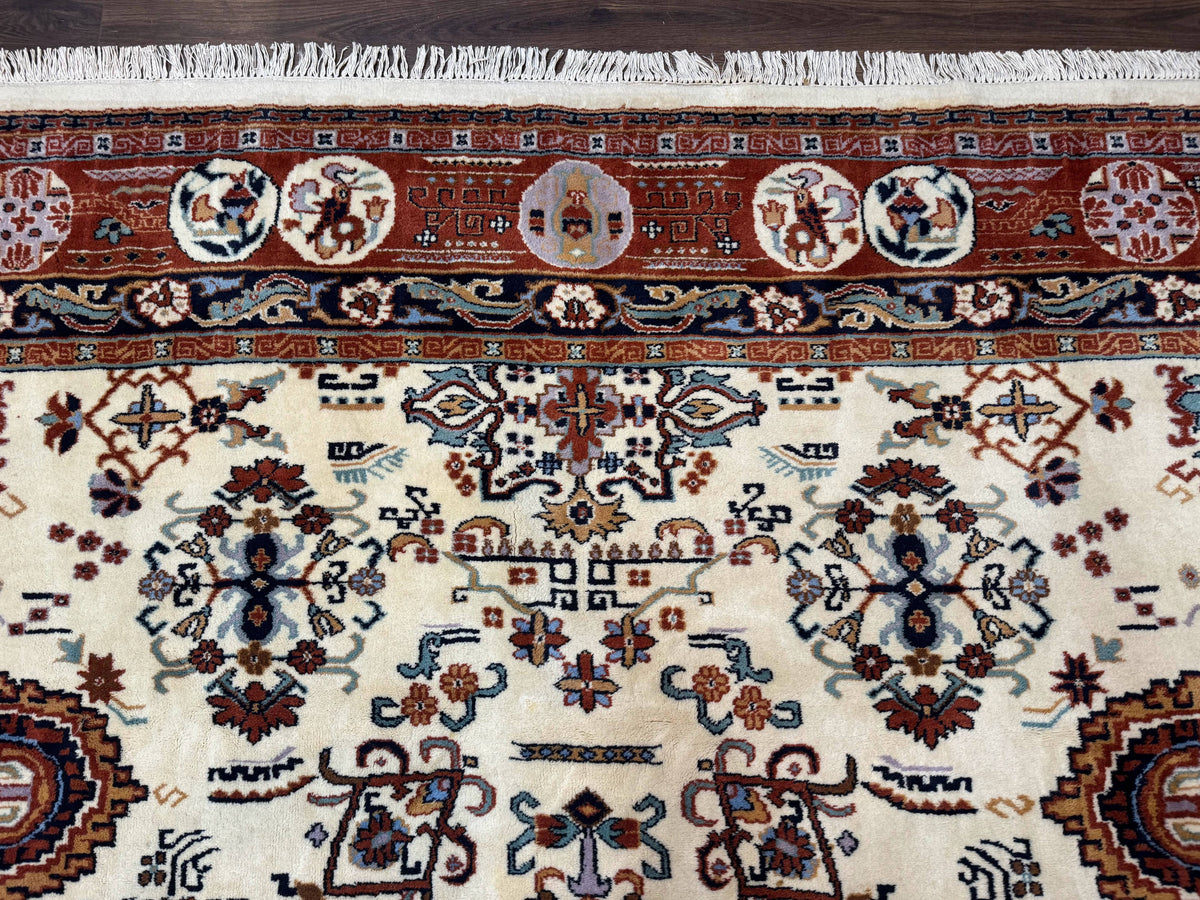 Indo Chinese Wool Rug 9x12, Ivory and Rust Red, Dragon Motifs - Jewel Rugs, view 4