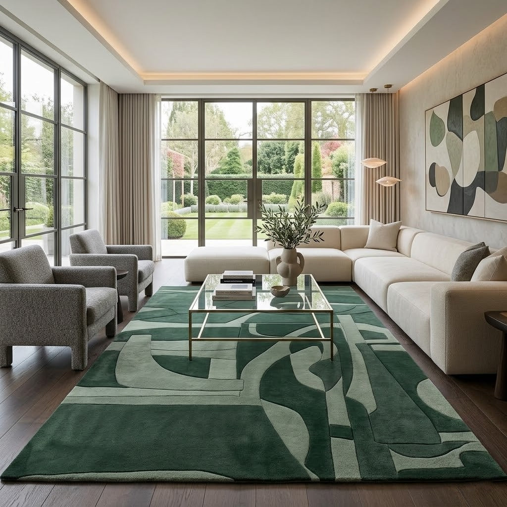 Green Abstract Hand Tufted Wool Rug | Modern Contemporary Area Rug — 2x3 ft'
