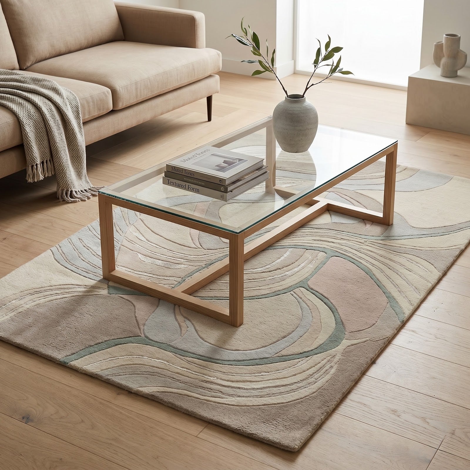 Modern Organic Abstract Hand Tufted Wool Rug | Neutral Flowing Line Art Area Rug — 2x3 ft'