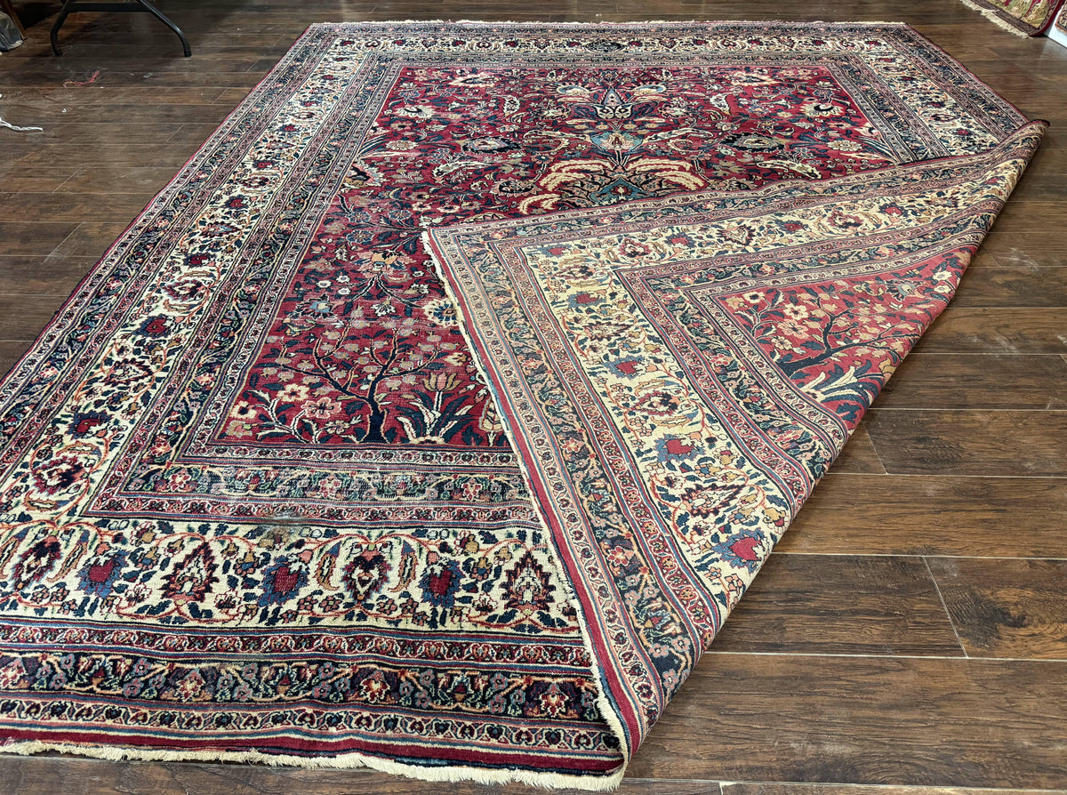 Antique Persian Mashad Rug 10x12, Red and Ivory, Signed by Master Weaver - Jewel Rugs, view 13