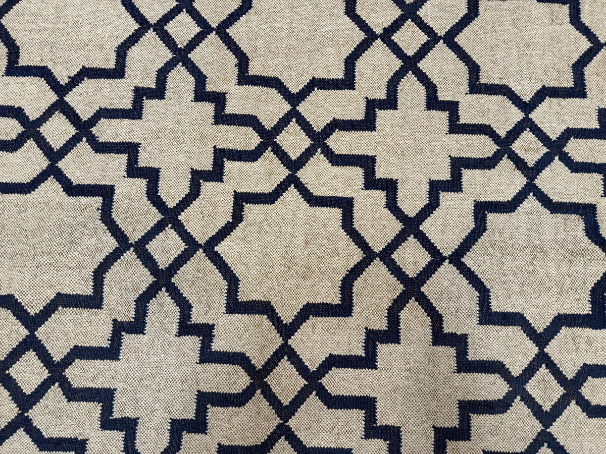 Indian Kilim Rug 8x10, Oat and Navy Blue, Dhurrie Carpet, Handmade, Wool - Jewel Rugs, view 5