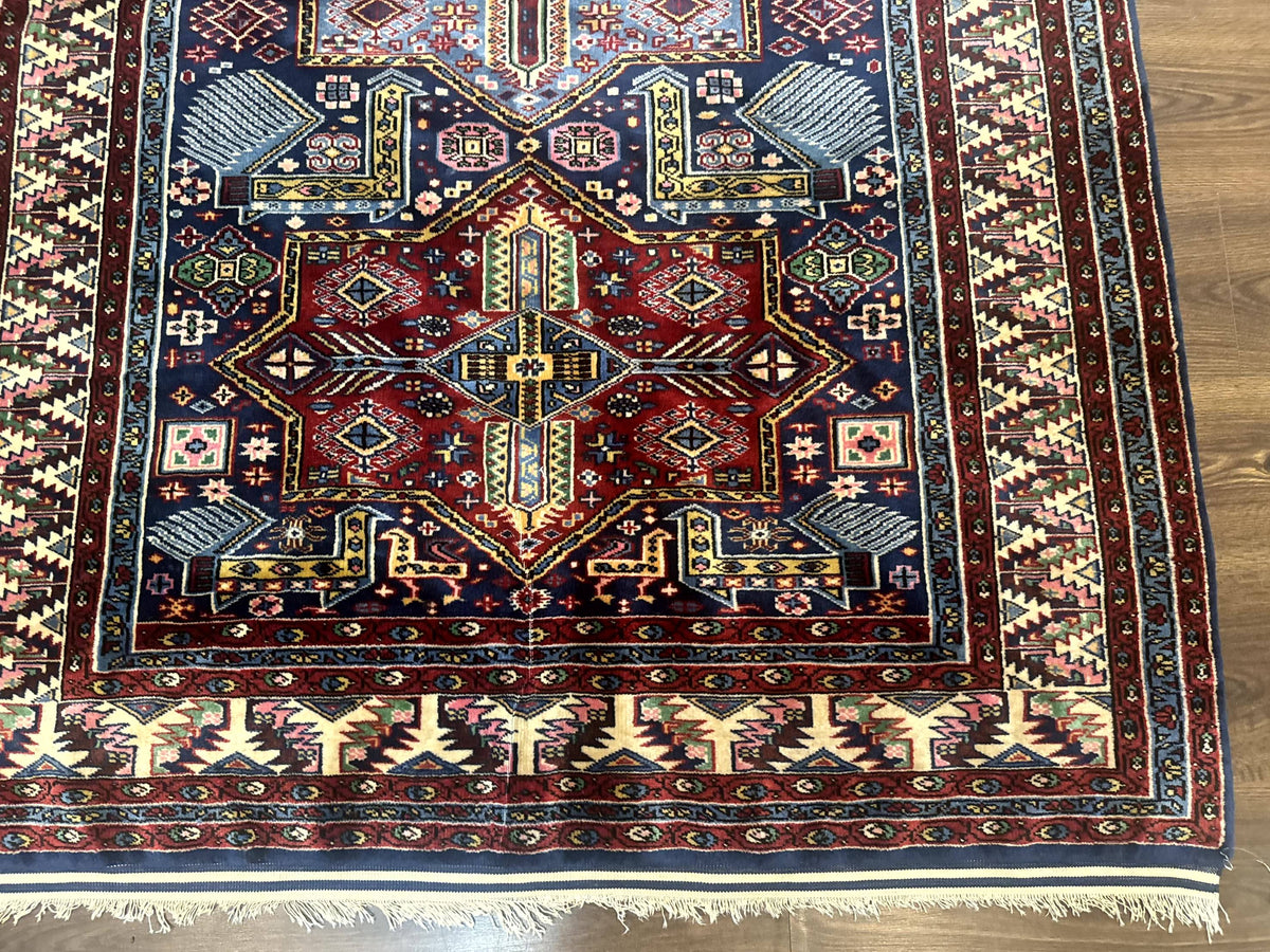 Indian Rug with Caucasian Design, 4x6 Geometric Carpet, Navy Blue and Cream - Jewel Rugs, view 10