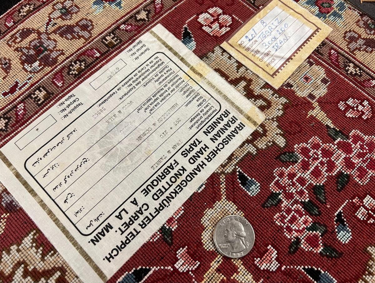 Marvelous Persian Tabriz Rug 7x10 ft, Super Fine 50 Raj, 300+ KPSI, Black and Rust Red, Floral Medallion Handmade Wool Oriental Carpet, Top Quality - Jewel Rugs, view 10